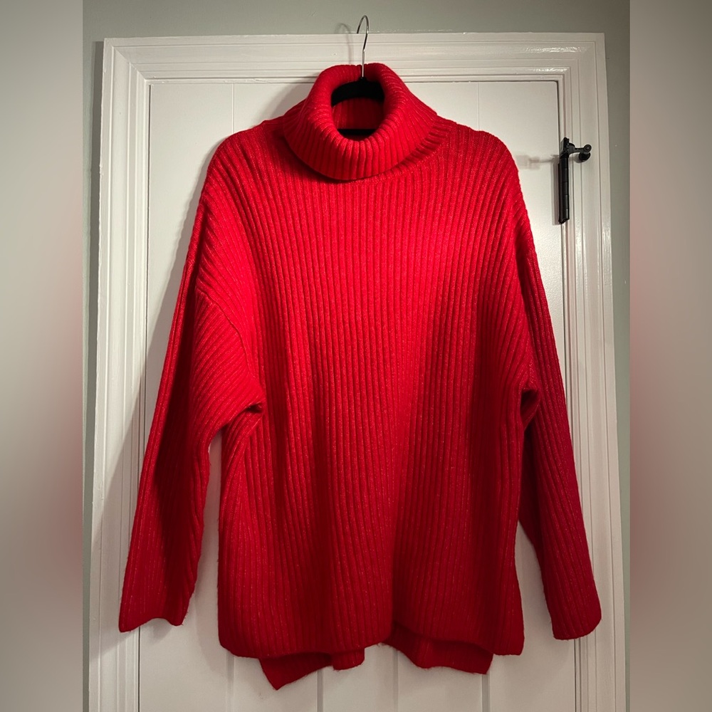 H&M Rib Knit Turtleneck Sweater, Red, Size Small/Oversize